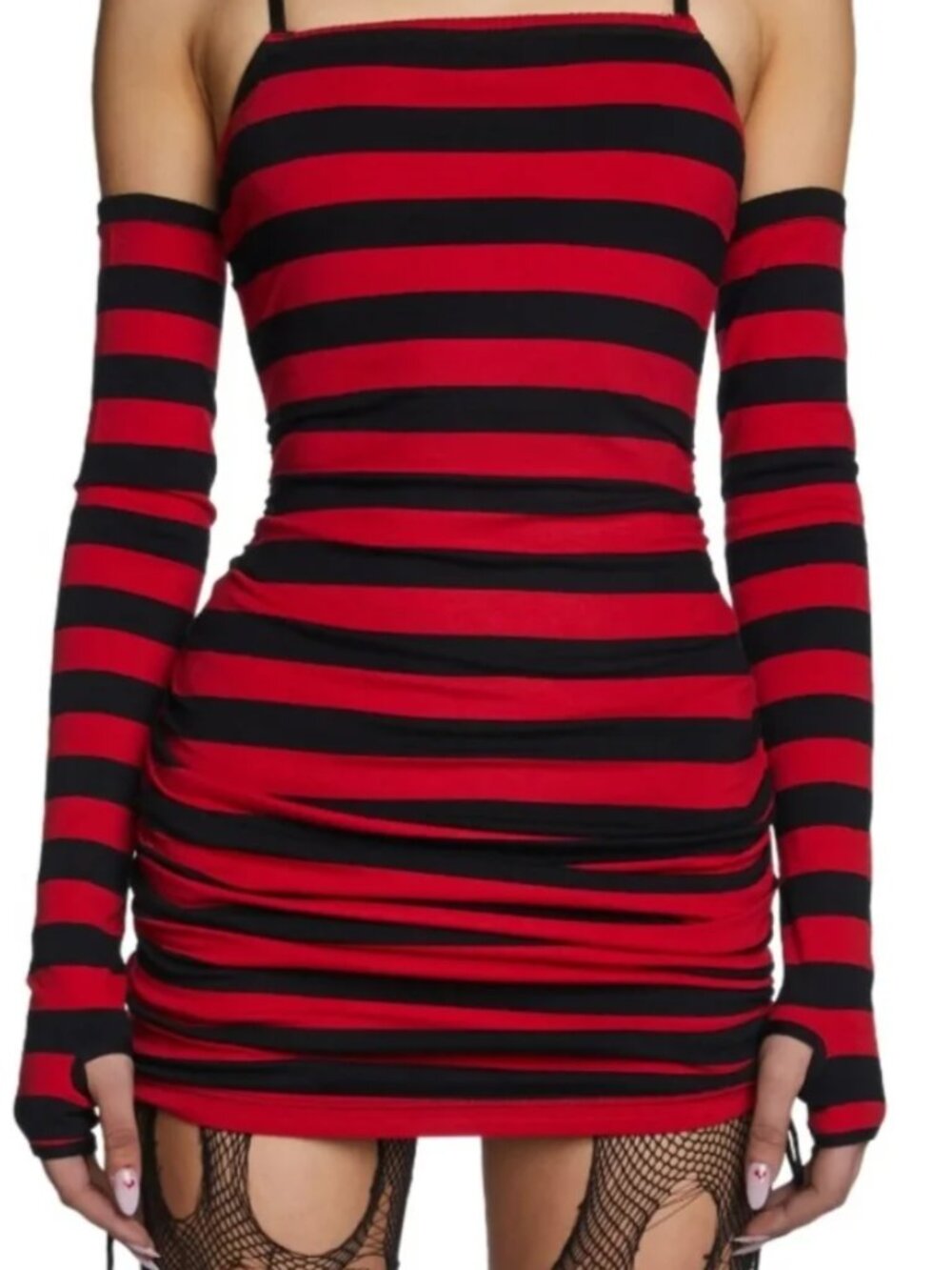 Dolls Kill Current Mood - Red and Black Stripe Mini Dress - Large
